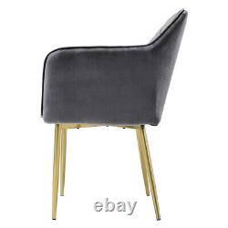 1/2/4/6pc Retro Grey Dining Chairs Velvet Kitchen Dining Room Golden Metal Legs