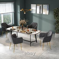1/2/4/6pc Retro Grey Dining Chairs Velvet Kitchen Dining Room Golden Metal Legs