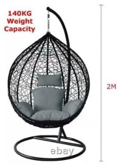 1 Seater Garden Swing Egg Chair Hammock Black with Grey Cushions