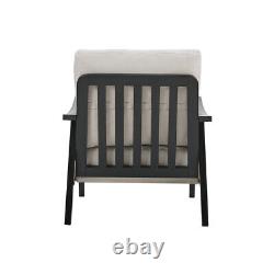 1 Seater Wooden Frame Rattan Armchair Accent Chair Grey Cushion Upholstered Sofa