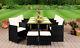 10 Seater Rattan Garden Furniture Set 6 Chairs 4 Stools & Dining Table