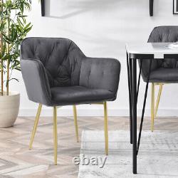 2/4/6x Dining Chairs Set Velvet Padded Seat Metal Legs Kitchen Chair Home Office