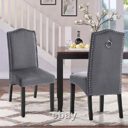 2/4X High Back Upholstered Dining Chairs Kitchen Cushioned Seat Solid Wooden Leg