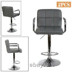 2 × Bar Stools Leather Chair Breakfast Chairs Swivel Gas Lift Kitchen Cushioned