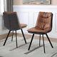 2 Pcs Dining Chair Faux Leather Metal Leg Thick Cushion Chair Dining Room Brown