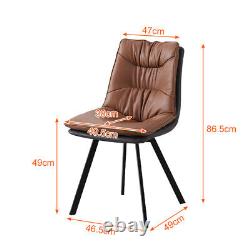2 Pcs Dining Chair Faux Leather Metal Leg Thick Cushion Chair Dining Room Brown