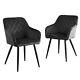 2 Pcs Dining Chairs With Armrests Velvet / Pu Cushions Diamond Pattern Backrests