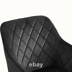2 Pcs Dining Chairs With Armrests Velvet / PU Cushions Diamond Pattern Backrests