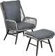 2 Pcs Garden Armchair Footstool Grey Rattan Reclining With Cushions Patio Set Uk