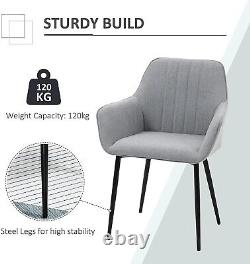 2 Pcs Grey Fabric Dining Chairs Cushioned Seat Metal Sturdy Legs Curved Backrest