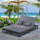 2 Person Rattan Lounger Adjustable Double Chaise Chair Loveseat With Cushion