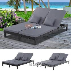 2 Person Rattan Lounger Adjustable Double Chaise Chair Loveseat with Cushion
