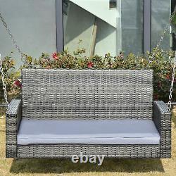 2 Seater Patio Rattan Swing Chair Hanging Chair Garden Loveseat Bench with Cushion