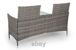 2 Seater Rattan Companion Seat Table Chair Conservatory Loveseat Garden Bench