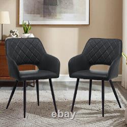 2 X Dining Chairs Grey Faux Leather Padded Cushion Diamond Chair Kitchen
