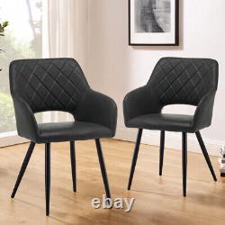 2 X Dining Chairs Grey Faux Leather Padded Cushion Diamond Chair Kitchen
