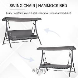 2-in-1 Patio 3 Seater Swing Chair Hammock with Cushion Adjustable Canopy Garden