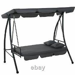 2-in-1 Patio Swing Chair 3 Seater Hammock Cushion Bed Tilt Canopy Garden Grey