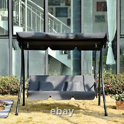 2-in-1 Patio Swing Chair 3 Seater Hammock Cushion Bed Tilt Canopy Garden Grey