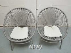 2 x Modern Grey Outdoor/Indoor Lounge Chairs With Tie-On Cushions 187369/18737