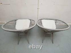 2 x Modern Grey Outdoor/Indoor Lounge Chairs With Tie-On Cushions 187369/18737