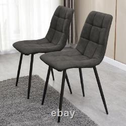 2X Dining Chairs Faux Leather Cushion Metal Legs Kitchen Deep Grey Modern