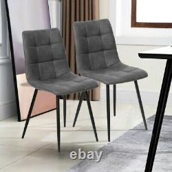 2X Dining Chairs Faux Leather Cushion Metal Legs Kitchen Deep Grey Modern