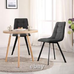2pcs Deep Grey Dining Chairs Set Faux Suede Cushion Metal Legs Restaurant Chair