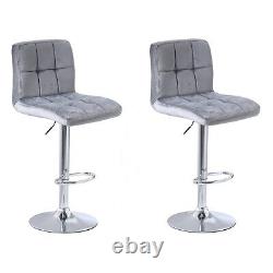 2x Adjustable Breakfast Bar Stools Velvet Chair Swivel Lift Kitchen in Grey