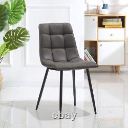 2x Dining Chairs Faux Leather Cushion Padded Metal Legs Office Chair Deep Grey