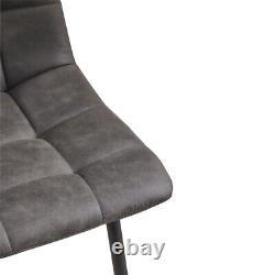 2x Dining Chairs Faux Leather Cushion Padded Metal Legs Office Chair Deep Grey