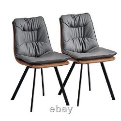 2x Dining Chairs Faux Leather Metal Leg&Thick Cushion Dining Room Grey Brown