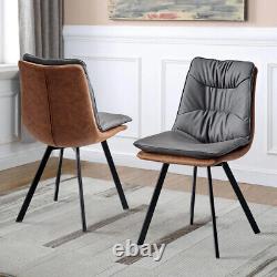 2x Dining Chairs Faux Leather Metal Leg&Thick Cushion Dining Room Grey Brown