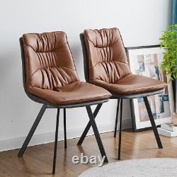 2x Faux Leather Comfortable Padded Dining Chairs Metal Legs Resturant Chair