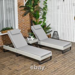 3 PCs Rattan Sun Lounger Set with Cushions, 5-Level Chaise Lounge Chair Set