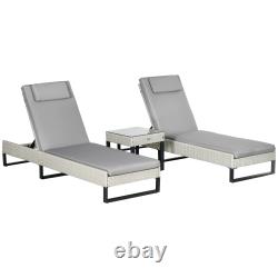 3 PCs Rattan Sun Lounger Set with Cushions, 5-Level Chaise Lounge Chair Set