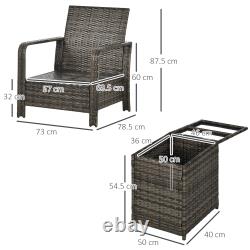 3 Pcs PE Rattan Garden Seating Set with 2 Padded Chair Storage Table