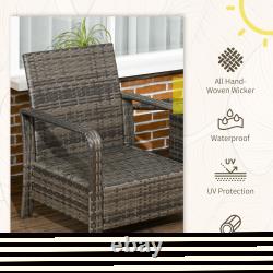 3 Pcs PE Rattan Garden Seating Set with 2 Padded Chair Storage Table