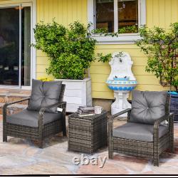 3 Pcs PE Rattan Garden Seating Set with 2 Padded Chair Storage Table