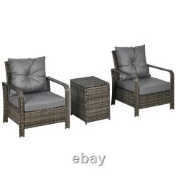 3 Pcs PE Rattan Garden Seating Set with 2 Padded Chair Storage Table