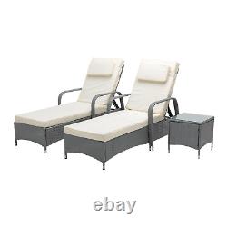 3 Pieces Rattan Sun Lounger Bed Recliner Outdoor Chair & Side Table Set Venice