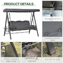 3 Seat Garden Swing Chair Steel Swing Bench with Cushions Cup Trays