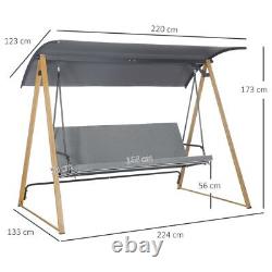 3 Seater Garden Swing Bench Adjustable Canopy Cushioned Seat Patio Outsunny