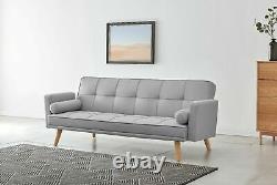 3 Seater Sofa Bed Grey Padded Fabric Modern Design Sofa Suite Seat Chair Bed