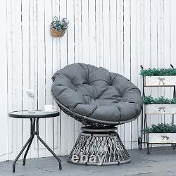 360? Swivel Rattan Papasan Moon Bowl Chair Round Outdoor Padded-Grey Outsunny