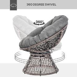 360? Swivel Rattan Papasan Moon Bowl Chair Round Outdoor Padded-Grey Outsunny