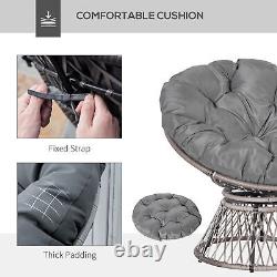 360? Swivel Rattan Papasan Moon Bowl Chair Round Outdoor Padded-Grey Outsunny