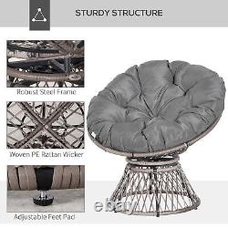 360? Swivel Rattan Papasan Moon Bowl Chair Round Outdoor Padded-Grey Outsunny