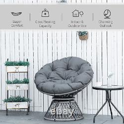 360? Swivel Rattan Papasan Moon Bowl Chair Round Outdoor Padded-Grey Outsunny