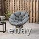 360° Swivel Rattan Papasan Moon Bowl Chair Round Outdoor with Padded Cushion